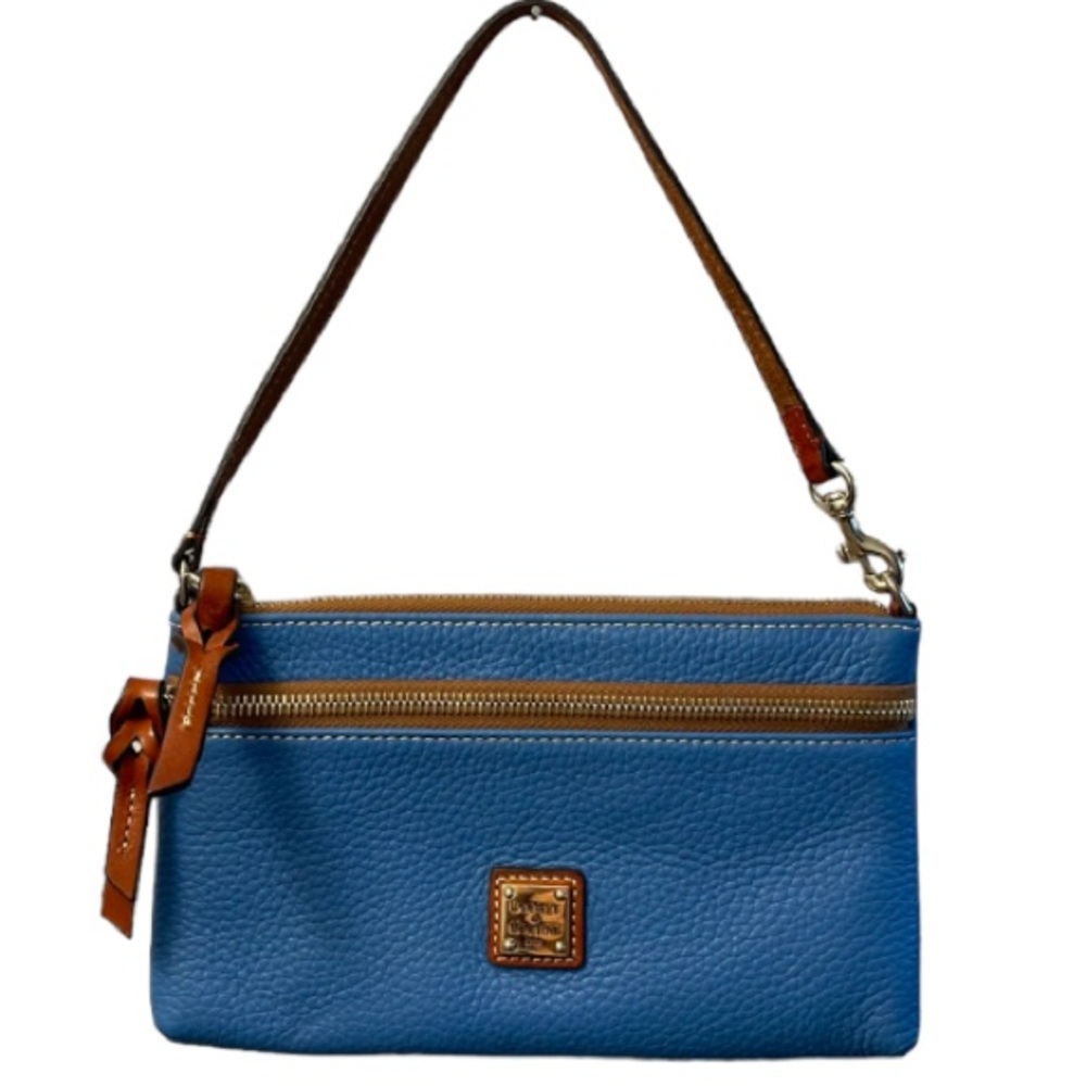 Dooney and Bourke Blue Pebble Leather Tech Top Zip Pouch Wristlet Bag